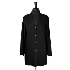 Talbots Womens XL Black Longline Shawl Collar Cardigan Button Front Sweater NWT